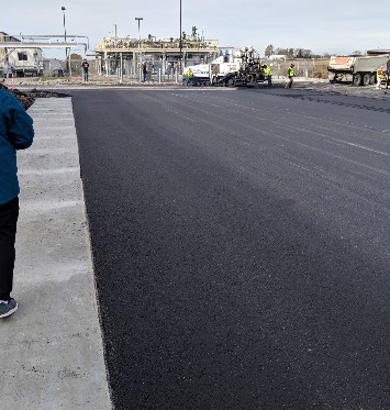 Completed asphalt pavement at the BioCentury Research Farm demonstration site.