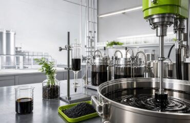 SIP-1111™ PolyExtend: More Control Over Polymer-Modified Asphalt Asphalt-terminal tanks behind a laboratory bench with binder samples and testing instruments.